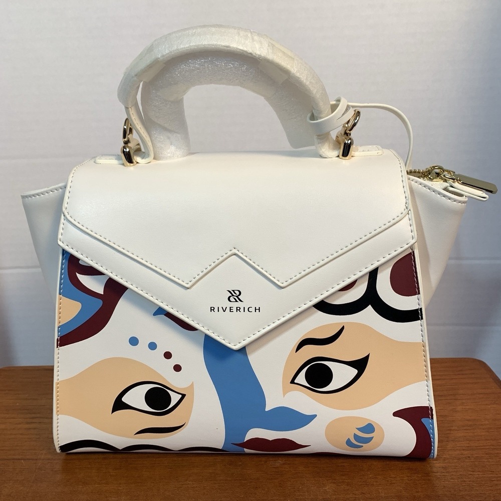 Peking Opera Mask Crossbody Bag Riverich White New w/ Satin bag & box *Flaw*